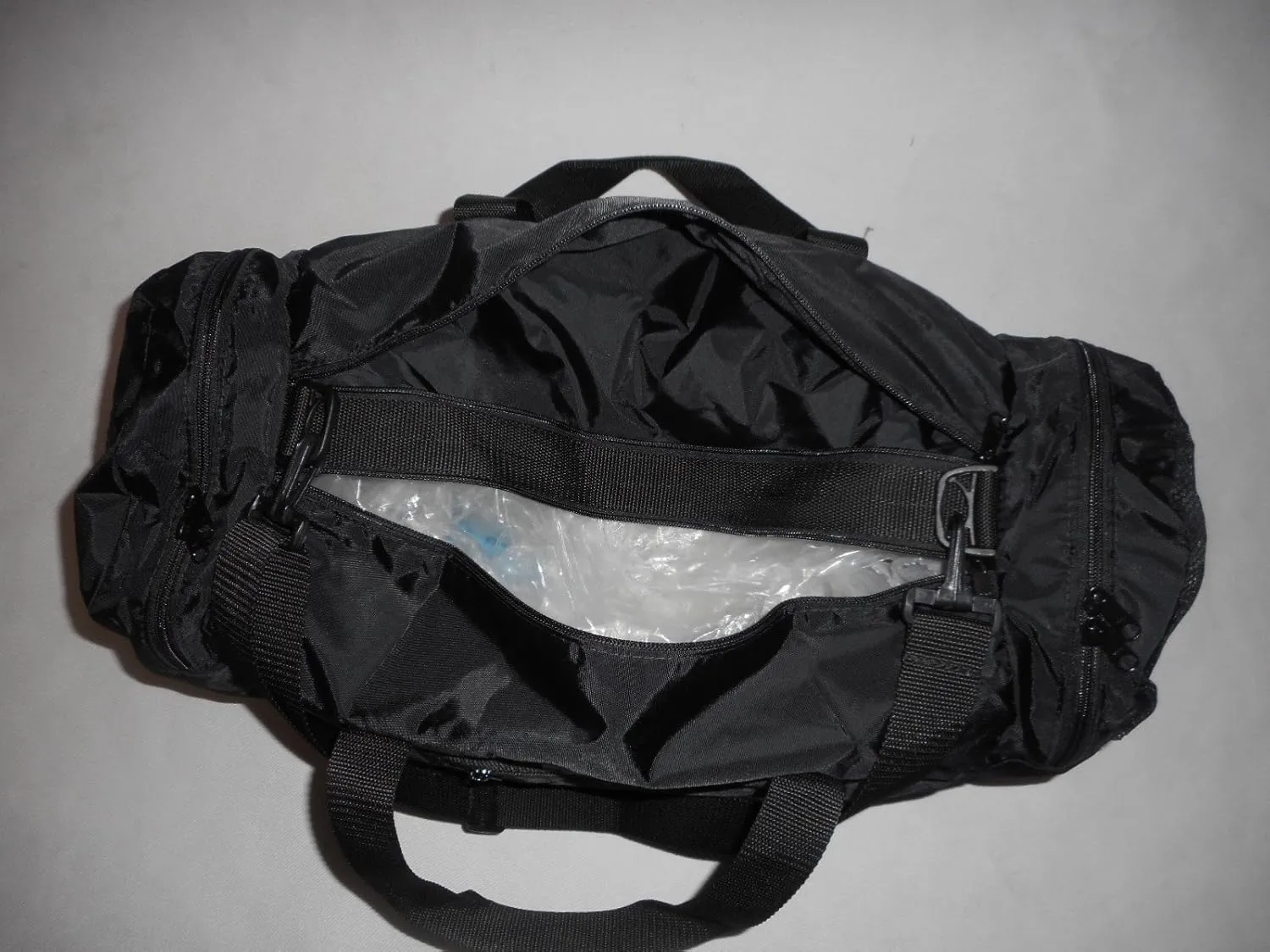 Duffle Bag Wet and Dry with One End Compartment Mesh, Front Pocket, Made In USA (Black)
