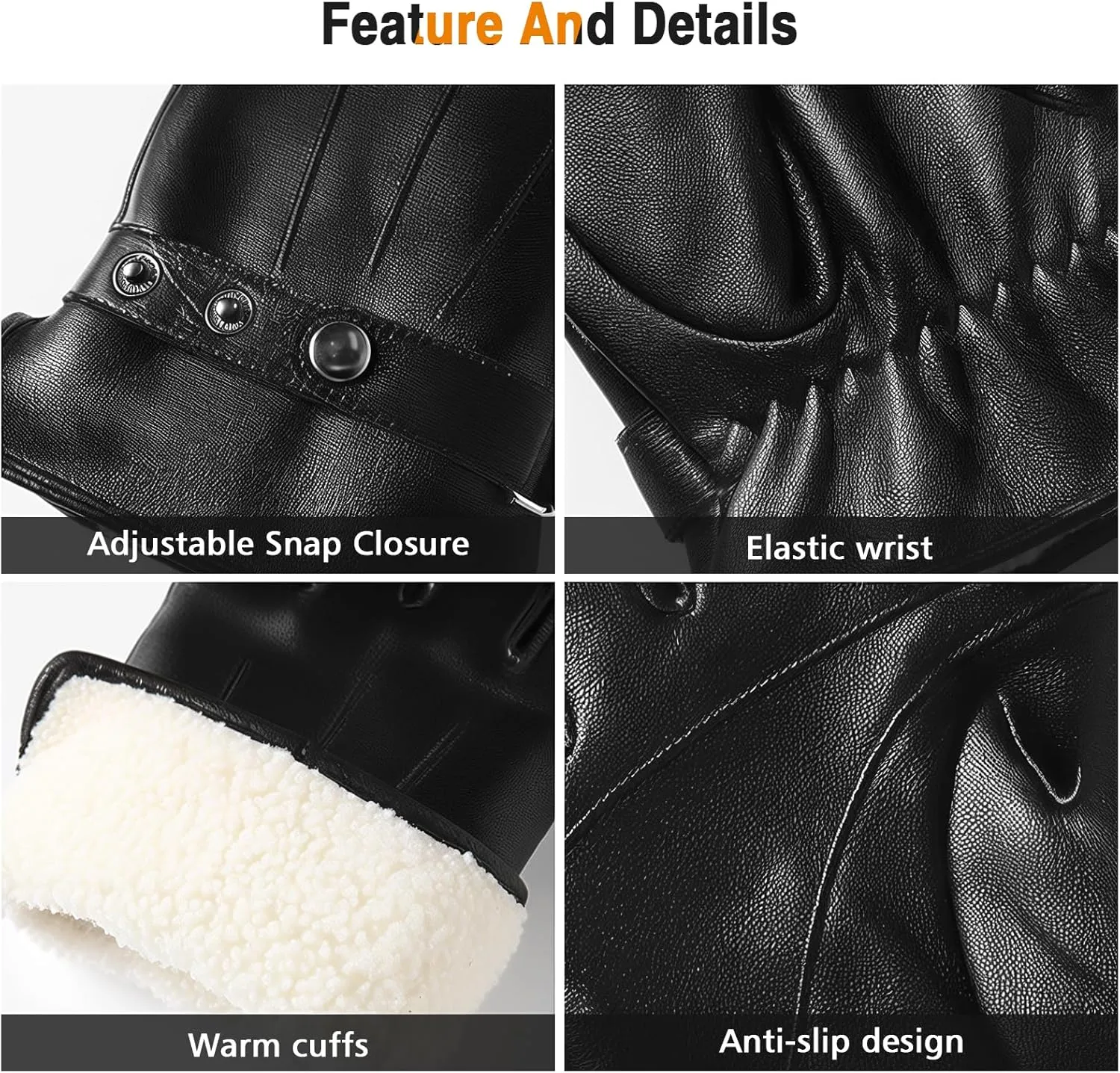 Eadali Authentic Sheepskin Leather Winter Gloves for Men with Lambswool Lining
