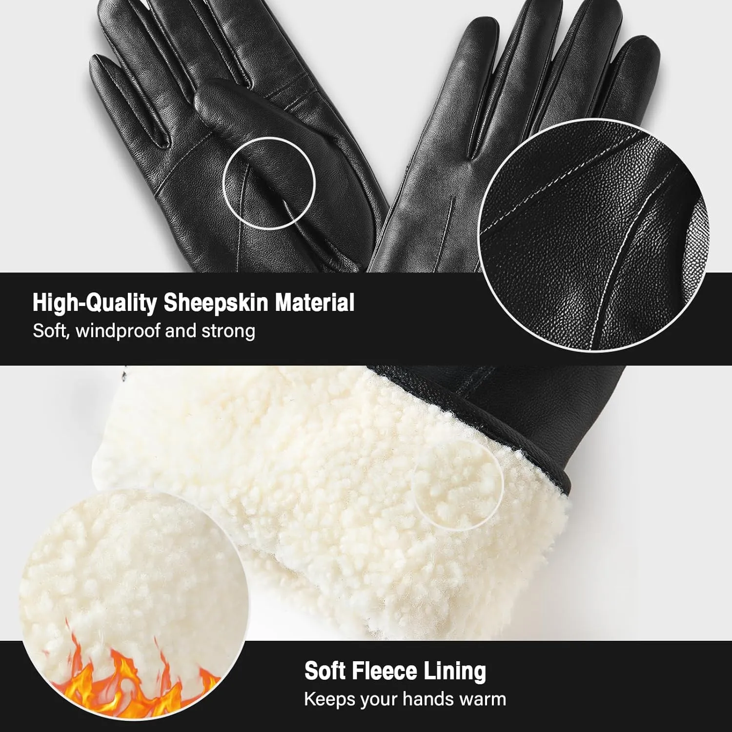Eadali Authentic Sheepskin Leather Winter Gloves for Men with Lambswool Lining