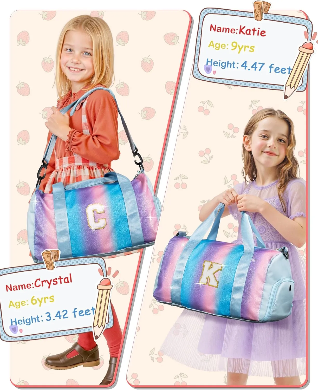 Easter Gifts for Kids-Girl Gym Bag with Shoe Compartment, Kid Personalized Weekender Overnight Bags, Initial Travel Tote with Makeup Pouch, Valentines Day Gift for Girls (Letter R)