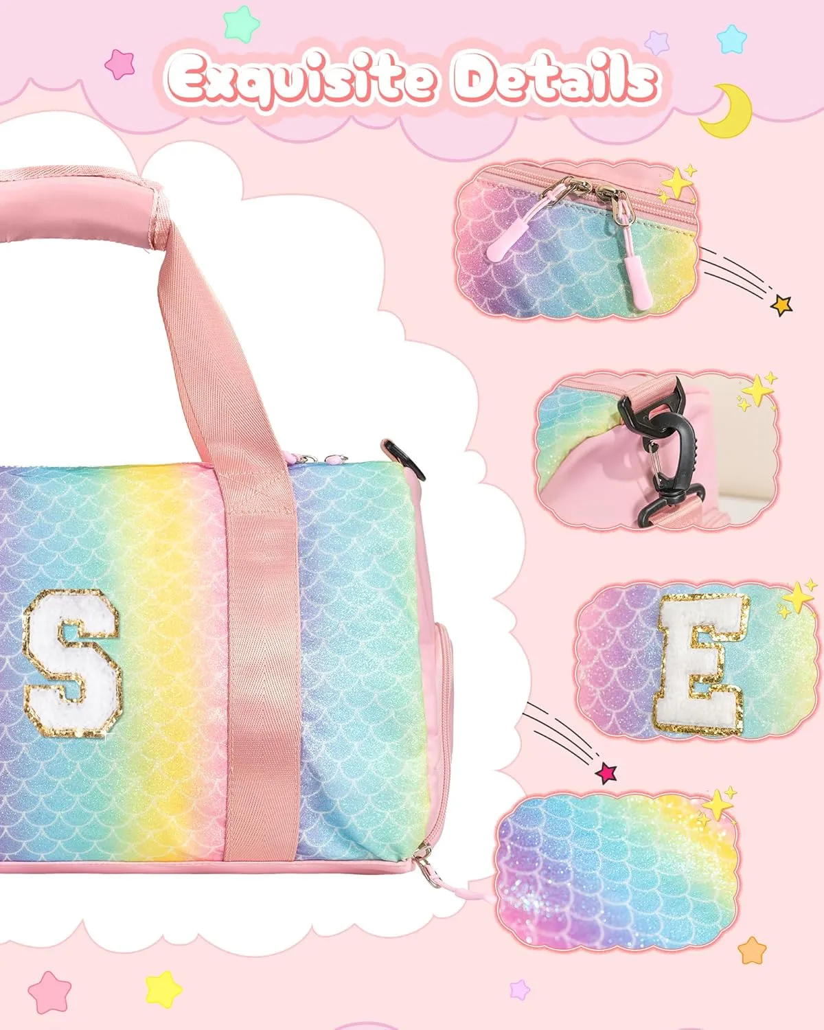 Easter Gifts for Teens Girls-Girl Gym Bag with Shoe Compartment, Kid Personalized Weekender Overnight Bags, Initial Travel Tote with Makeup Pouch, Gift for 3 4 5 6 7 Year Old Kids (Letter T)