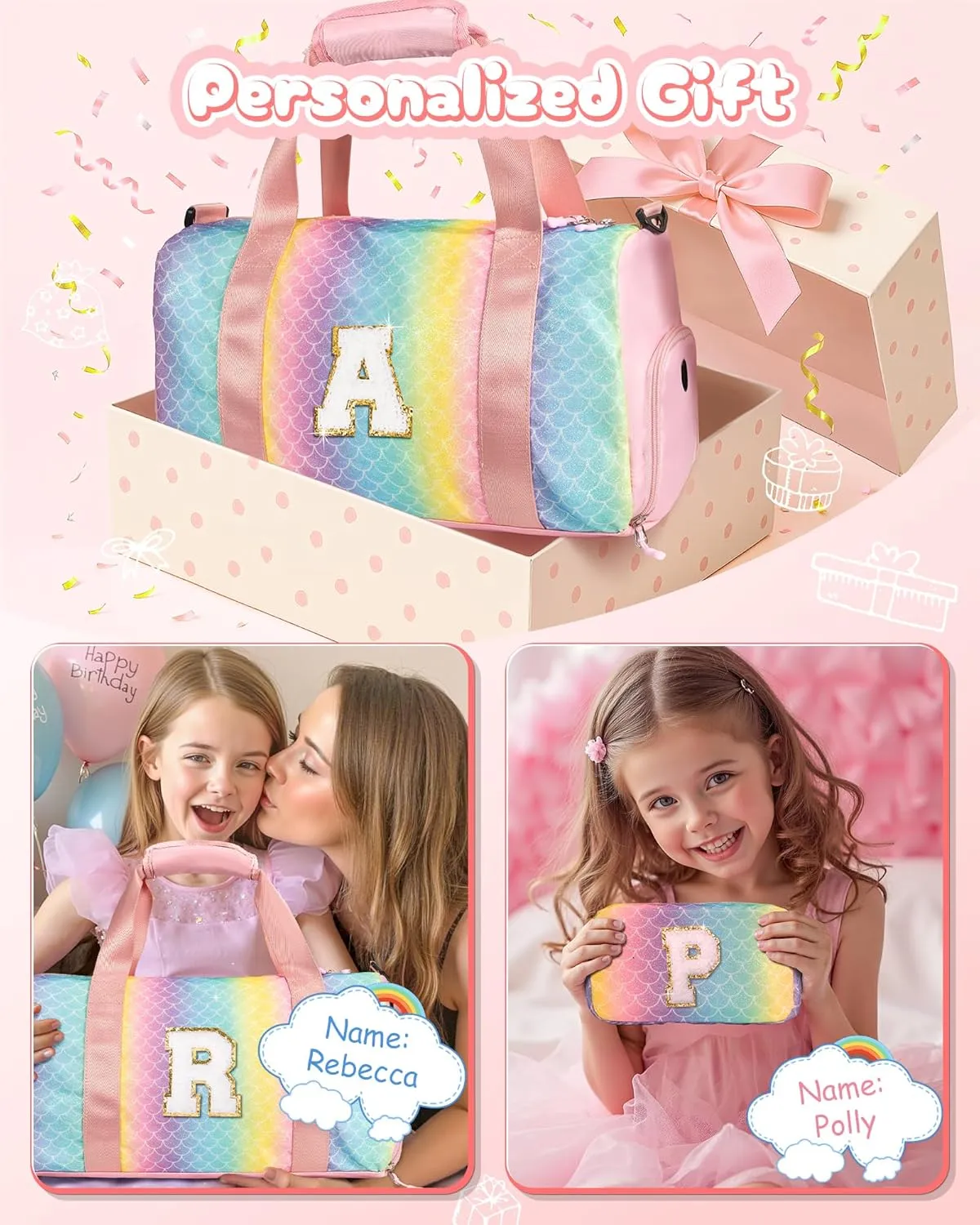 Easter Gifts for Teens Girls-Girl Gym Bag with Shoe Compartment, Kid Personalized Weekender Overnight Bags, Initial Travel Tote with Makeup Pouch, Gift for 3 4 5 6 7 Year Old Kids (Letter T)