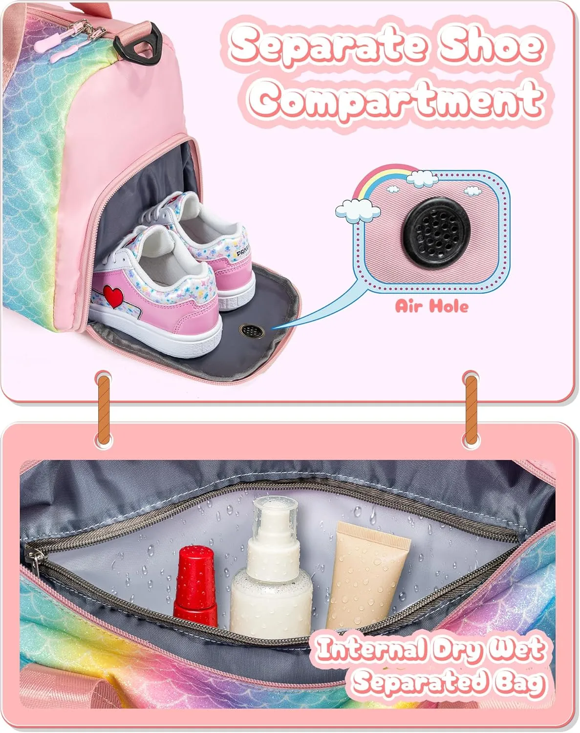 Easter Gifts for Teens Girls-Girl Gym Bag with Shoe Compartment, Kid Personalized Weekender Overnight Bags, Initial Travel Tote with Makeup Pouch, Gift for 3 4 5 6 7 Year Old Kids (Letter T)