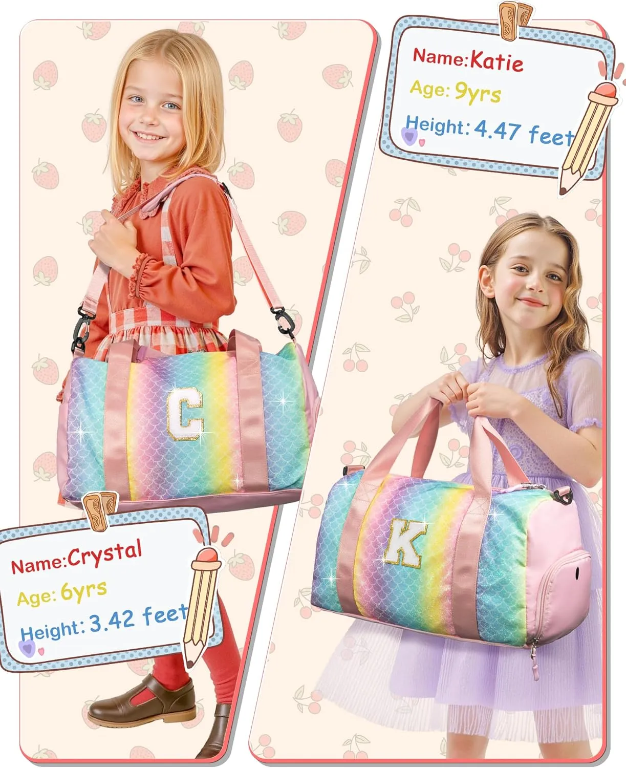 Easter Gifts for Teens Girls-Girl Gym Bag with Shoe Compartment, Kid Personalized Weekender Overnight Bags, Initial Travel Tote with Makeup Pouch, Gift for 3 4 5 6 7 Year Old Kids (Letter T)