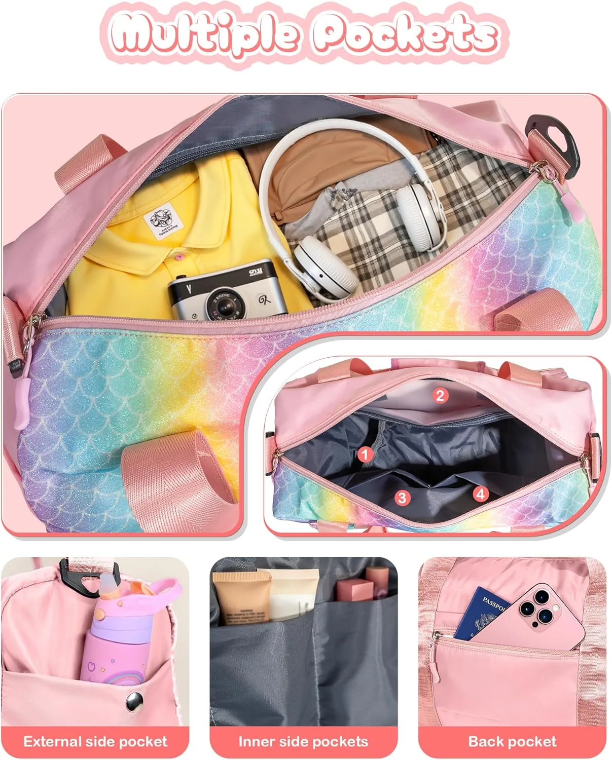 Easter Gifts for Teens Girls-Girl Gym Bag with Shoe Compartment, Kid Personalized Weekender Overnight Bags, Initial Travel Tote with Makeup Pouch, Gift for 3 4 5 6 7 Year Old Kids (Letter T)