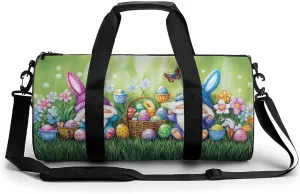 Easter Gnome with Adorable Bunny Ears Travel Gym Bag for Women Men Colorful Eggs Baskets Cylindrical Duffle Bag Sport Workout Bag with Shoulder Strap