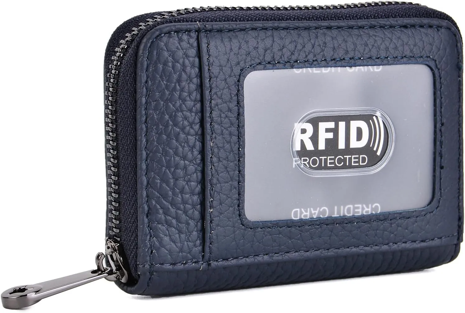 EASTNIGHTS Genuine Leather Credit Card Wallet Accordion Zipper Rfid Credit Card Holder Small Coin Purse with ID Window (dark blue)