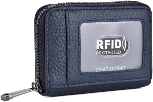 EASTNIGHTS Genuine Leather Credit Card Wallet Accordion Zipper Rfid Credit Card Holder Small Coin Purse with ID Window (dark blue)