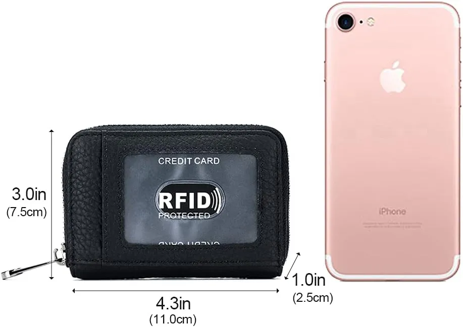 EASTNIGHTS Genuine Leather Credit Card Wallet Accordion Zipper Rfid Credit Card Holder Small Coin Purse with ID Window (dark blue)