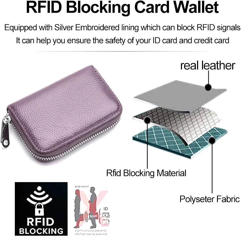 EASTNIGHTS RFID Credit Card Holder Genuine Leather Credit Card Wallet with Zipper