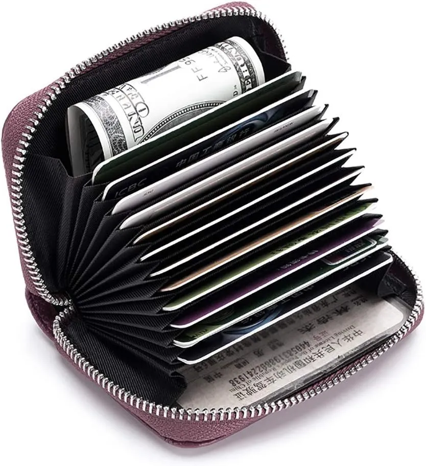 EASTNIGHTS RFID Credit Card Holder Genuine Leather Credit Card Wallet with Zipper