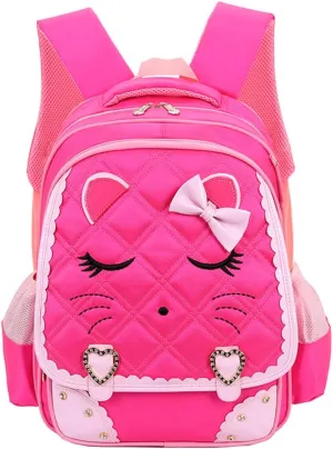 Efree Cute Cat Face Bow Diamond Bling Waterproof Pink School Backpack Girls Book Bag (Large, Rose)