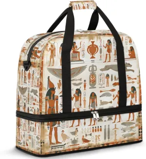 Egyptian Print Foldable Travel Duffel Bag Overnight Weekender Bags with Shoes Compartment Sports Gym Bags for Men Women