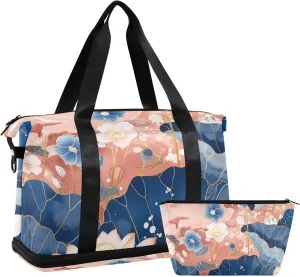 Elaborate Indigo Hydrangeas flower Flower Gym Sports Duffel Bags Weekender Duffel Bag with Toiletry Bag for Trekking Large Capacity
