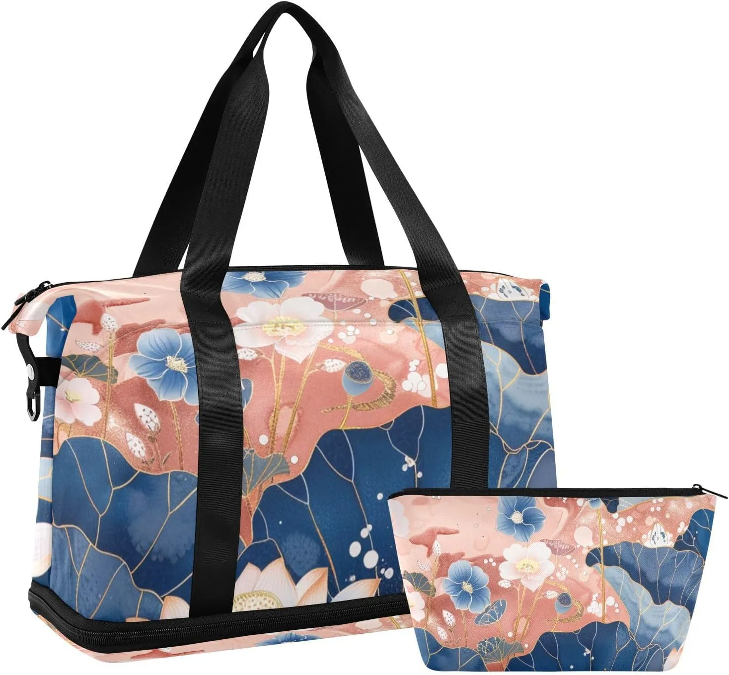 Elaborate Indigo Hydrangeas flower Flower Gym Sports Duffel Bags Weekender Duffel Bag with Toiletry Bag for Trekking Large Capacity