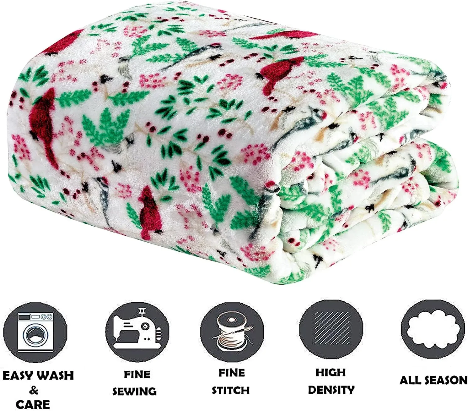 Elegant Comfort Luxury Velvet Super Soft Christmas Prints Fleece Blanket-Holiday Theme Home Décor Fuzzy Warm and Cozy Throws for Winter Bedding, Couch and Gift, 50 x 60 inch, Cardinal