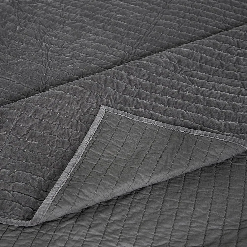ELEGANT LIFE HOME Velvet Quilt Twin Reversible Royal Cotton Velvet Pic-Stitch Bedding Quilt - Twin - 68'' x 90'', Grey