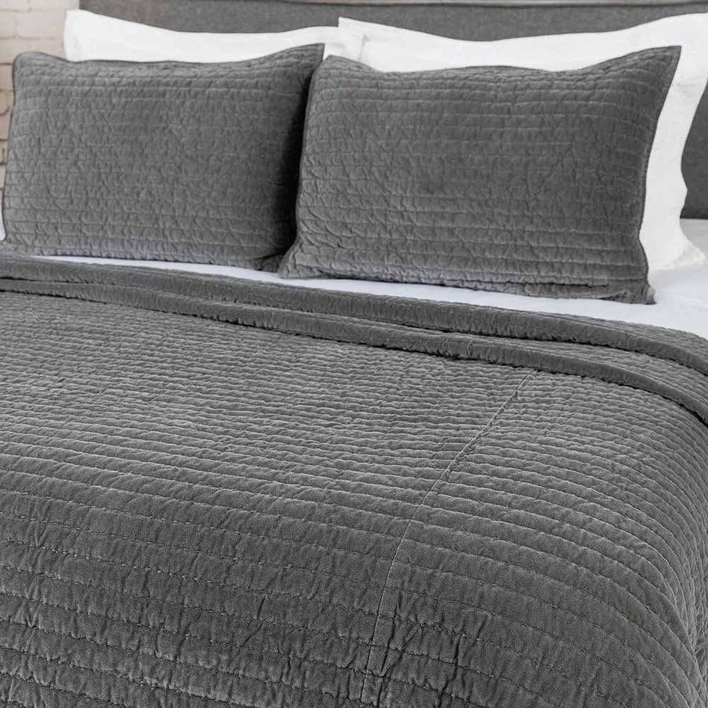 ELEGANT LIFE HOME Velvet Quilt Twin Reversible Royal Cotton Velvet Pic-Stitch Bedding Quilt - Twin - 68'' x 90'', Grey