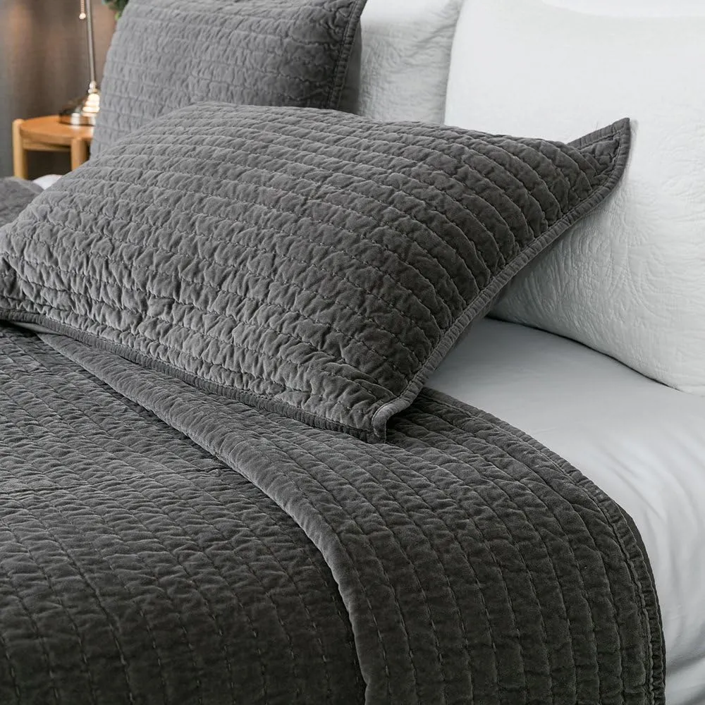 ELEGANT LIFE HOME Velvet Quilt Twin Reversible Royal Cotton Velvet Pic-Stitch Bedding Quilt - Twin - 68'' x 90'', Grey