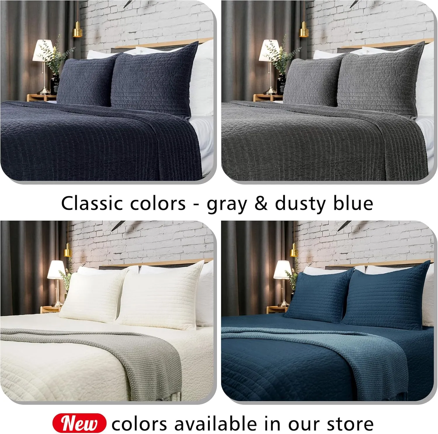 ELEGANT LIFE HOME Velvet Quilt Twin Reversible Royal Cotton Velvet Pic-Stitch Bedding Quilt - Twin - 68'' x 90'', Grey