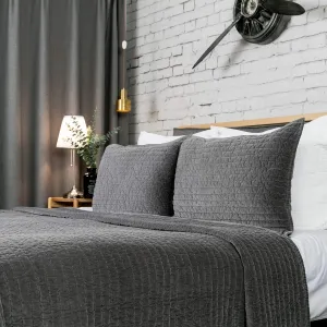ELEGANT LIFE HOME Velvet Quilt Twin Reversible Royal Cotton Velvet Pic-Stitch Bedding Quilt - Twin - 68'' x 90'', Grey