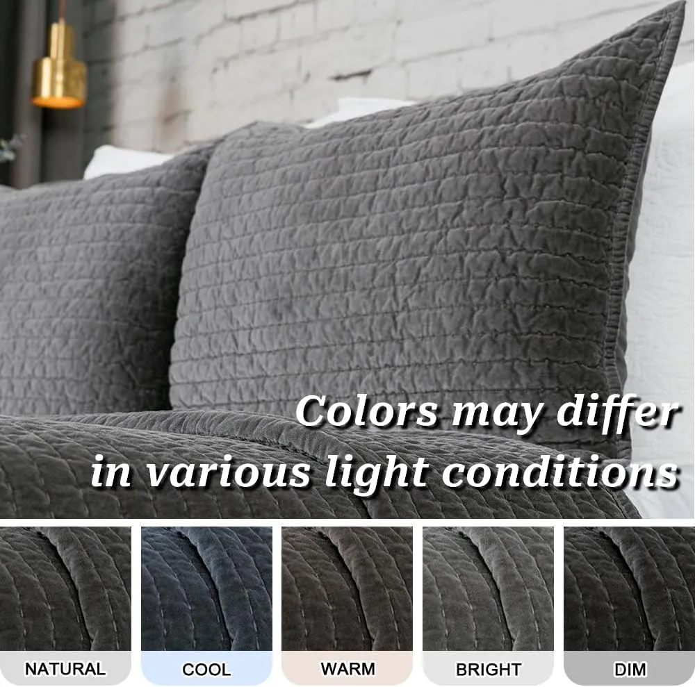 ELEGANT LIFE HOME Velvet Quilt Twin Reversible Royal Cotton Velvet Pic-Stitch Bedding Quilt - Twin - 68'' x 90'', Grey