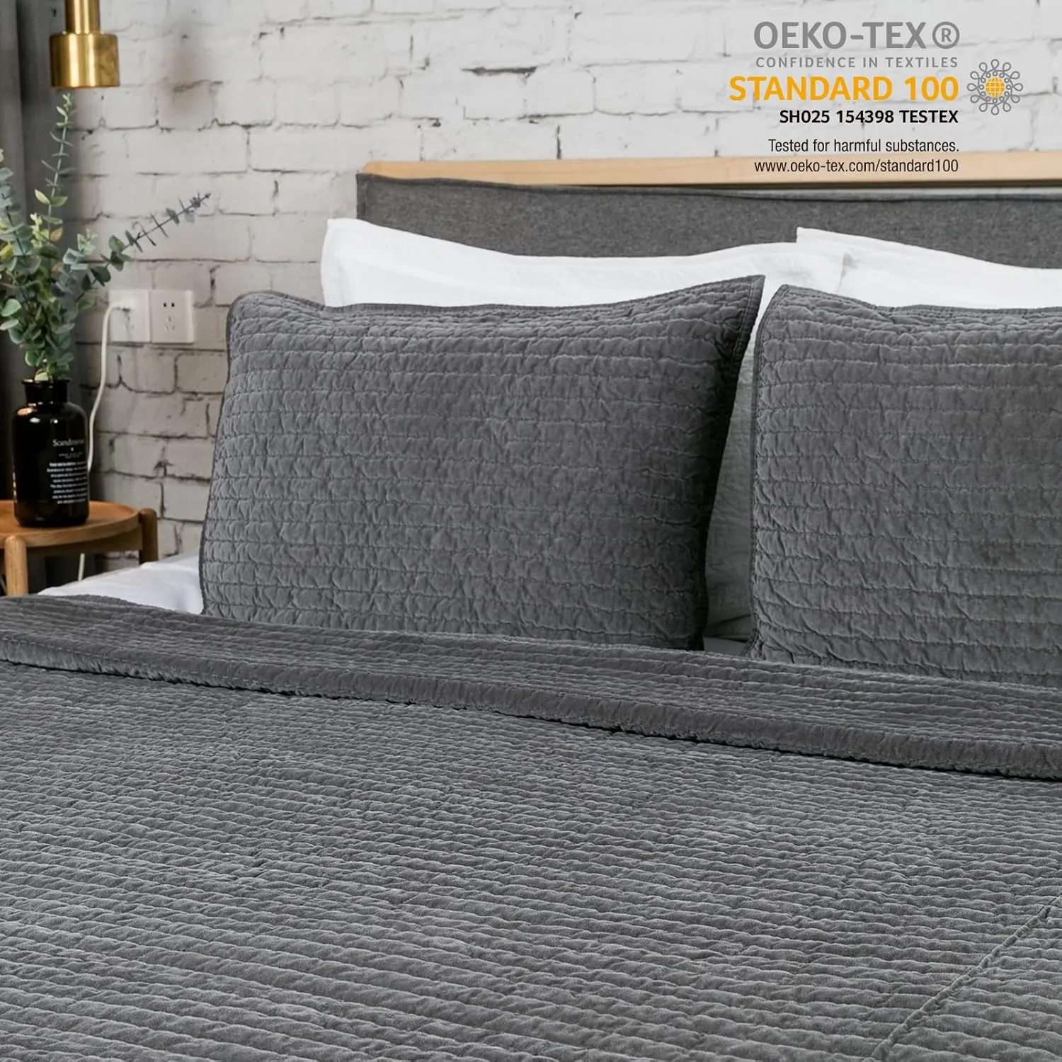 ELEGANT LIFE HOME Velvet Quilt Twin Reversible Royal Cotton Velvet Pic-Stitch Bedding Quilt - Twin - 68'' x 90'', Grey