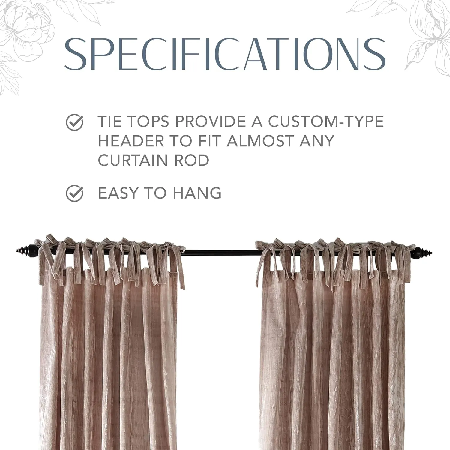Elrene Home Fashions Korena Tie-Top Crushed Velvet Window Curtain Panel, Rustic-Chic Curtain Panel for Living Room or Bedroom, 52 Inches by 84 Inches, Taupe, 1 Panel