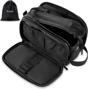 Elviros Toiletry Bag for Men, Large Travel Shaving Dopp Kit Water-resistant Bathroom Toiletries Organizer PU Leather Cosmetic Bags (Medium, Black)