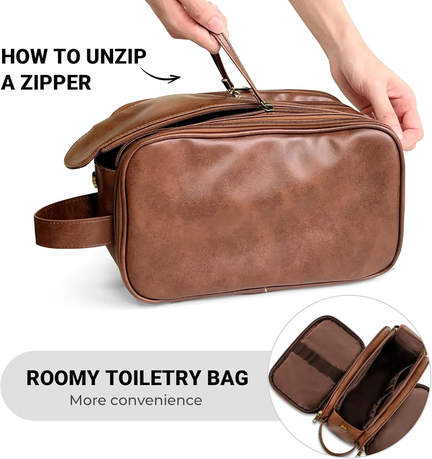 Elviros Travel Toiletry Bag for Men, Shaving Dopp Kit Water-resistant Bathroom Small Toiletries Organizer PU Leather Cosmetic Bags