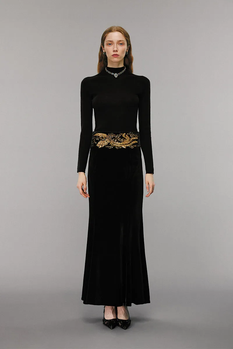 Embellished Velvet Maxi Skirt