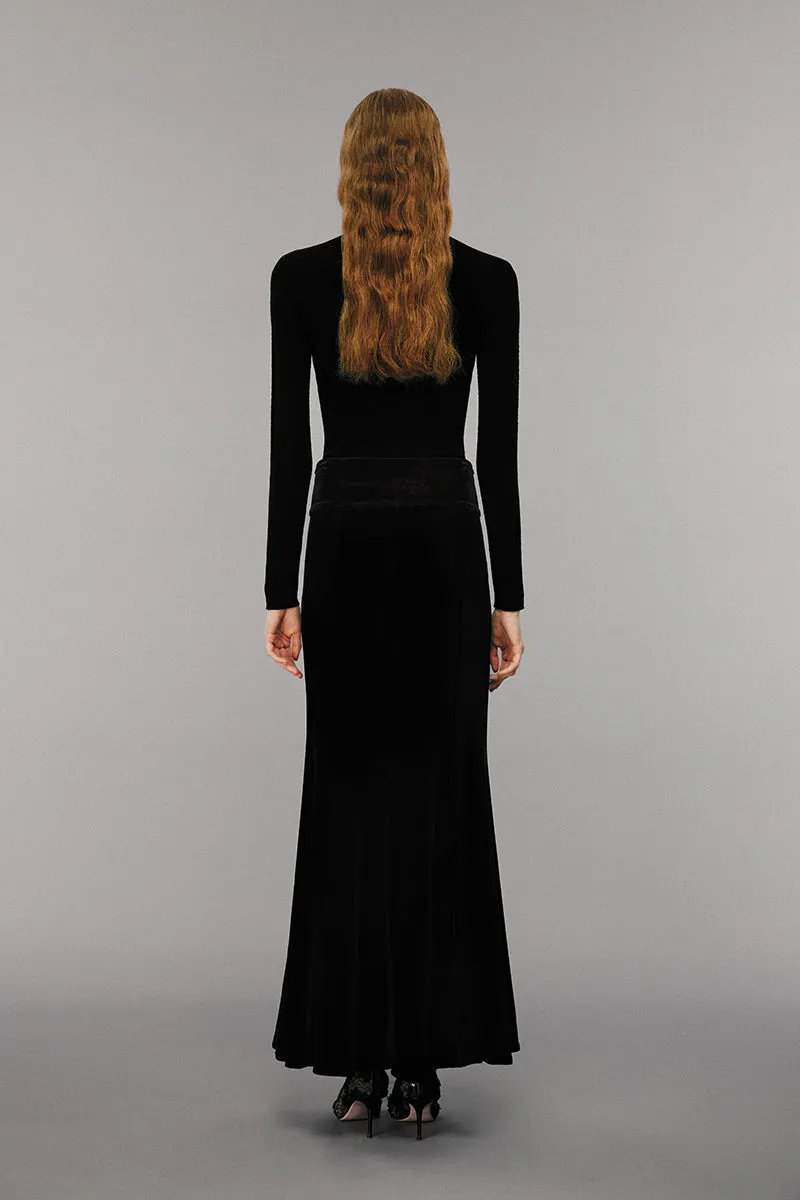 Embellished Velvet Maxi Skirt