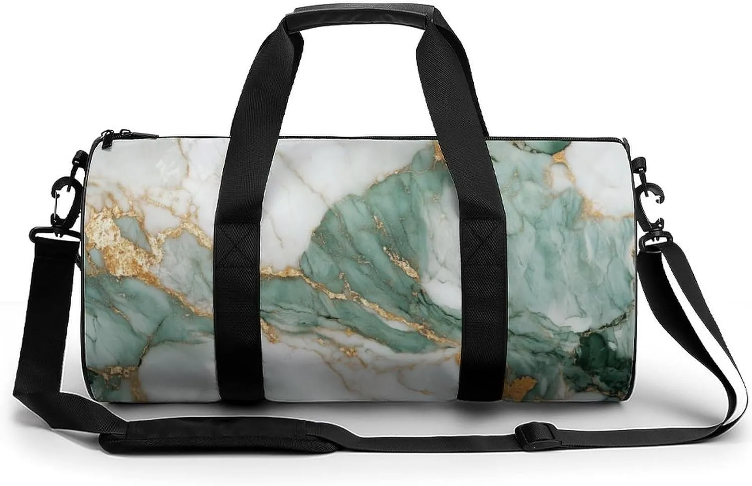 Emerald And Gold Marble Texture Travel Gym Bag for Women Men Cylindrical Duffle Bag Sport Workout Bag with Shoulder Strap