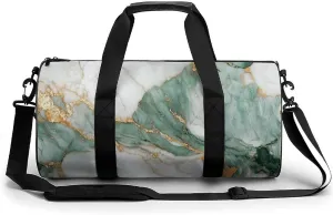 Emerald And Gold Marble Texture Travel Gym Bag for Women Men Cylindrical Duffle Bag Sport Workout Bag with Shoulder Strap
