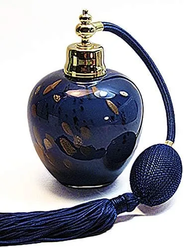 Empty Art Perfume Cologne Atomizer Bottle With Dark Blue Bulb And Tassel aAtomizer Attachment.
