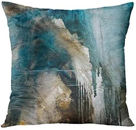 Emvency Set of 4 Throw Pillow Covers Modern Abstract Messy Teal Turquoise Black and Brown Retro Painting Decorative Pillow Cases Home Decor Standard Square 16x16 Inches Pillowcases