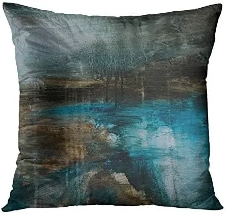 Emvency Set of 4 Throw Pillow Covers Modern Abstract Messy Teal Turquoise Black and Brown Retro Painting Decorative Pillow Cases Home Decor Standard Square 16x16 Inches Pillowcases
