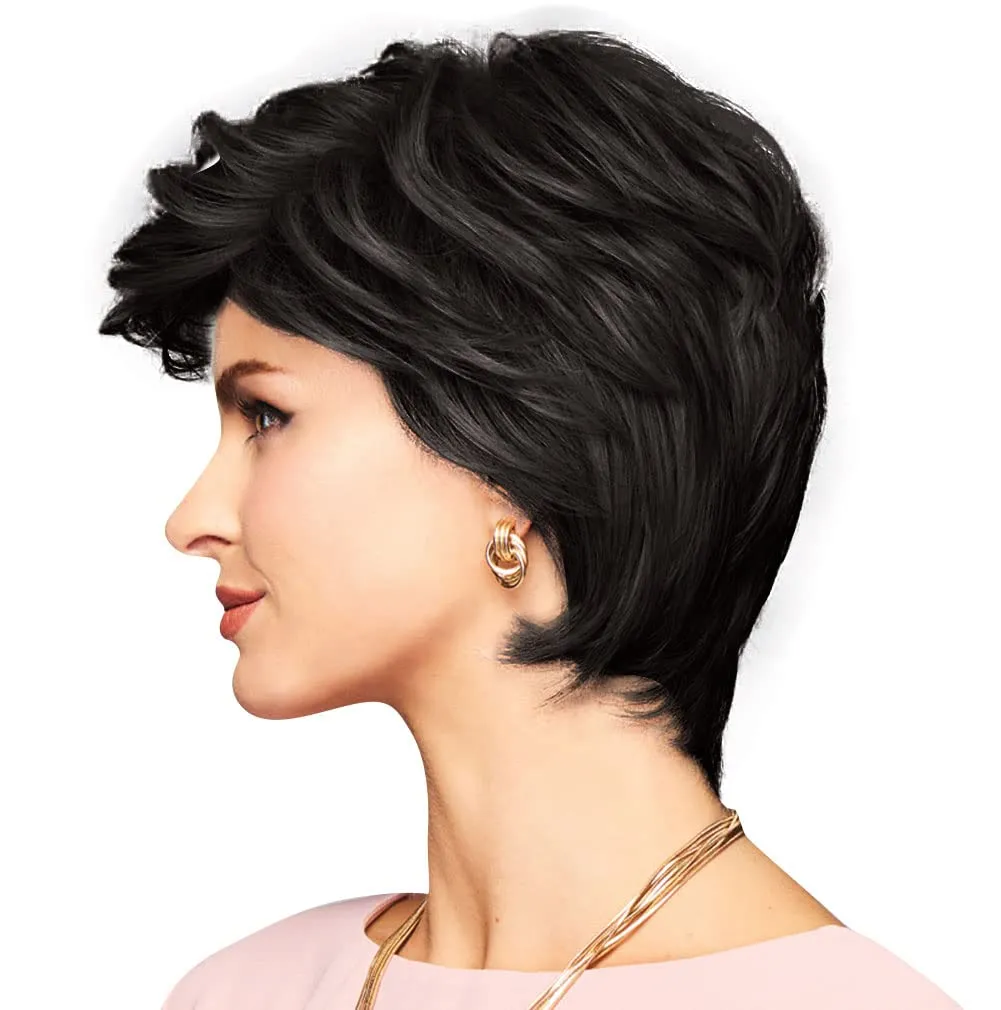 Enthusiastic Wig Cap, Short Shag With Layers And Volume by Hairuwear, Black