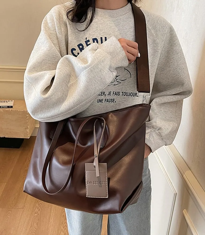 Epsion Oversize Vegan Leather Tote for Women Large Shoulder Bag PU Top Handle Handbag Travel Work 2025