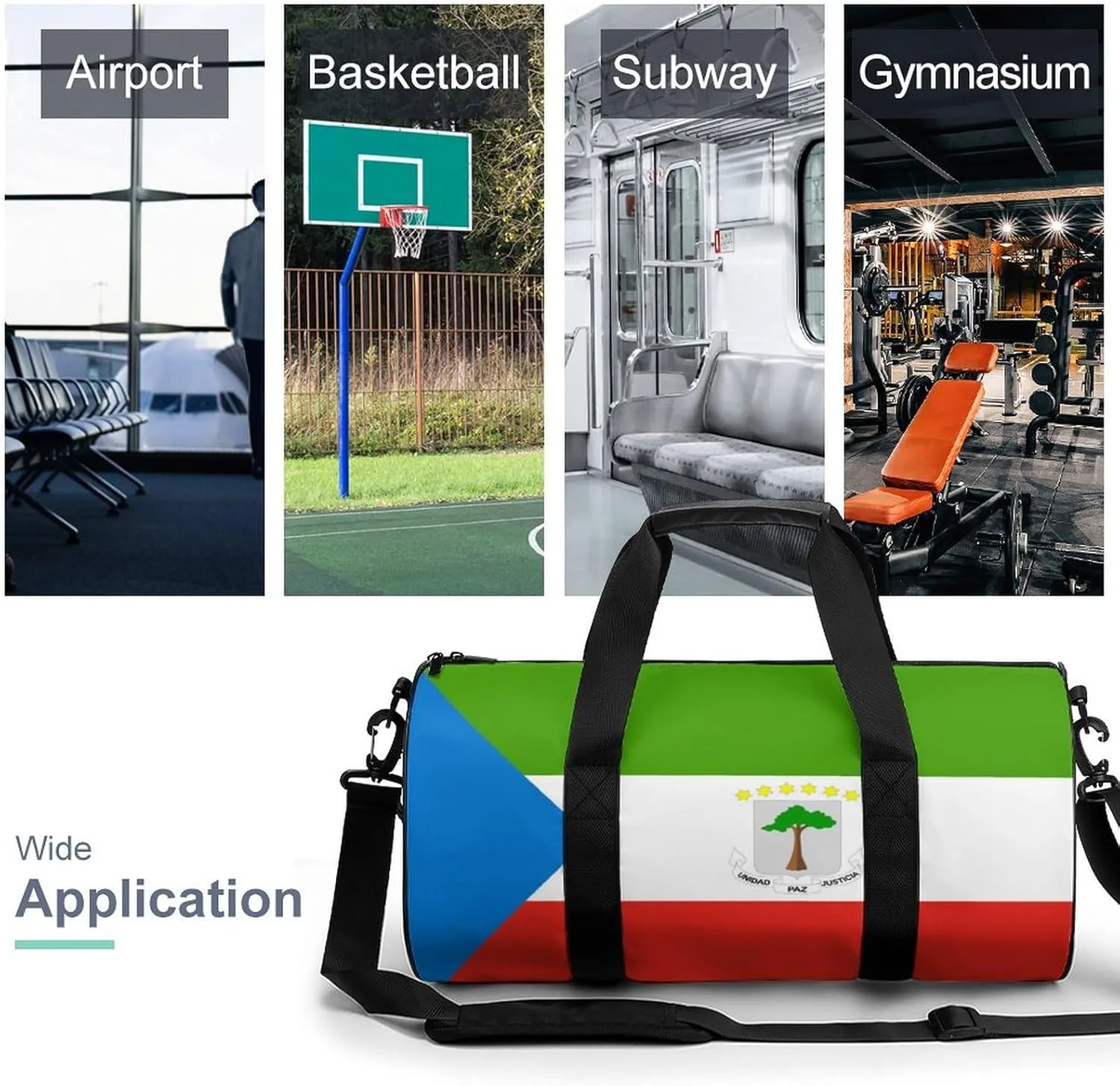 Equatorial Guinea Flag Gym Bag for Girls Boys Sports Duffel with Wet Pocket Travel Weekender