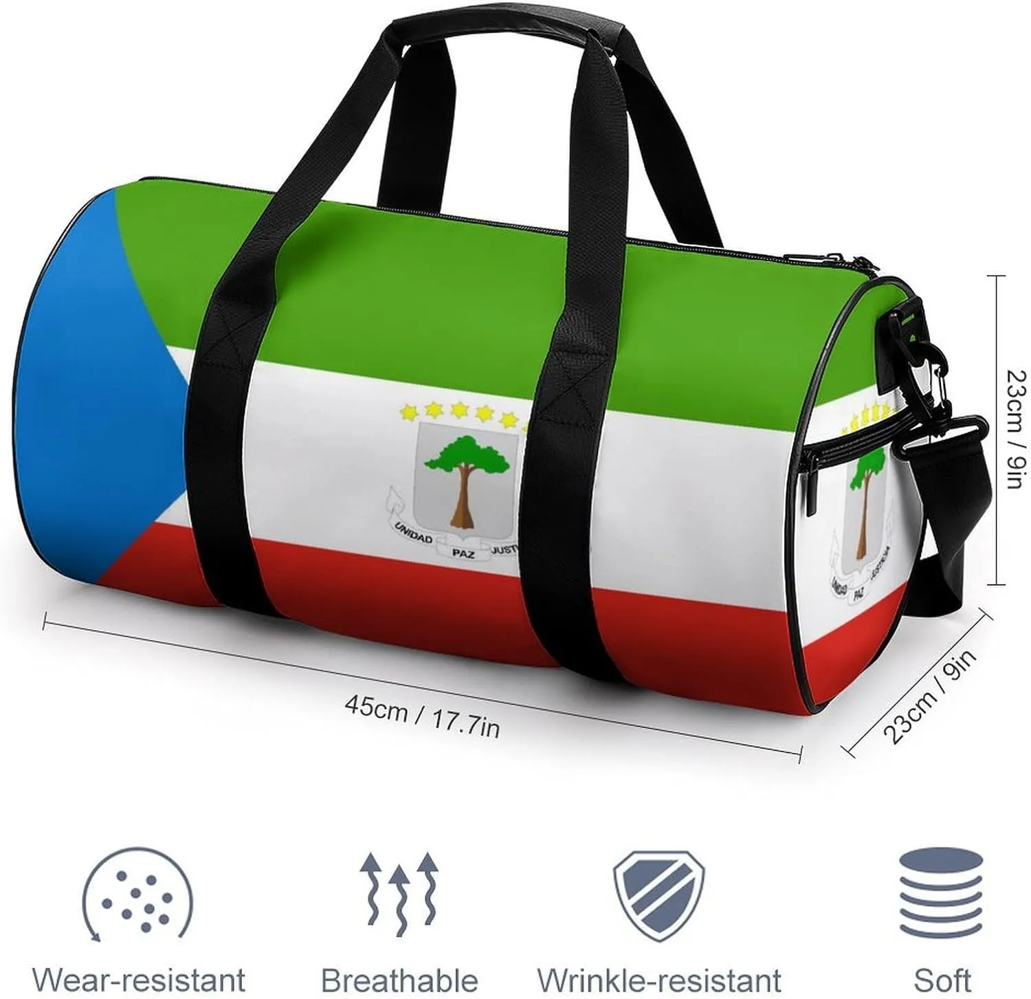 Equatorial Guinea Flag Gym Bag for Girls Boys Sports Duffel with Wet Pocket Travel Weekender