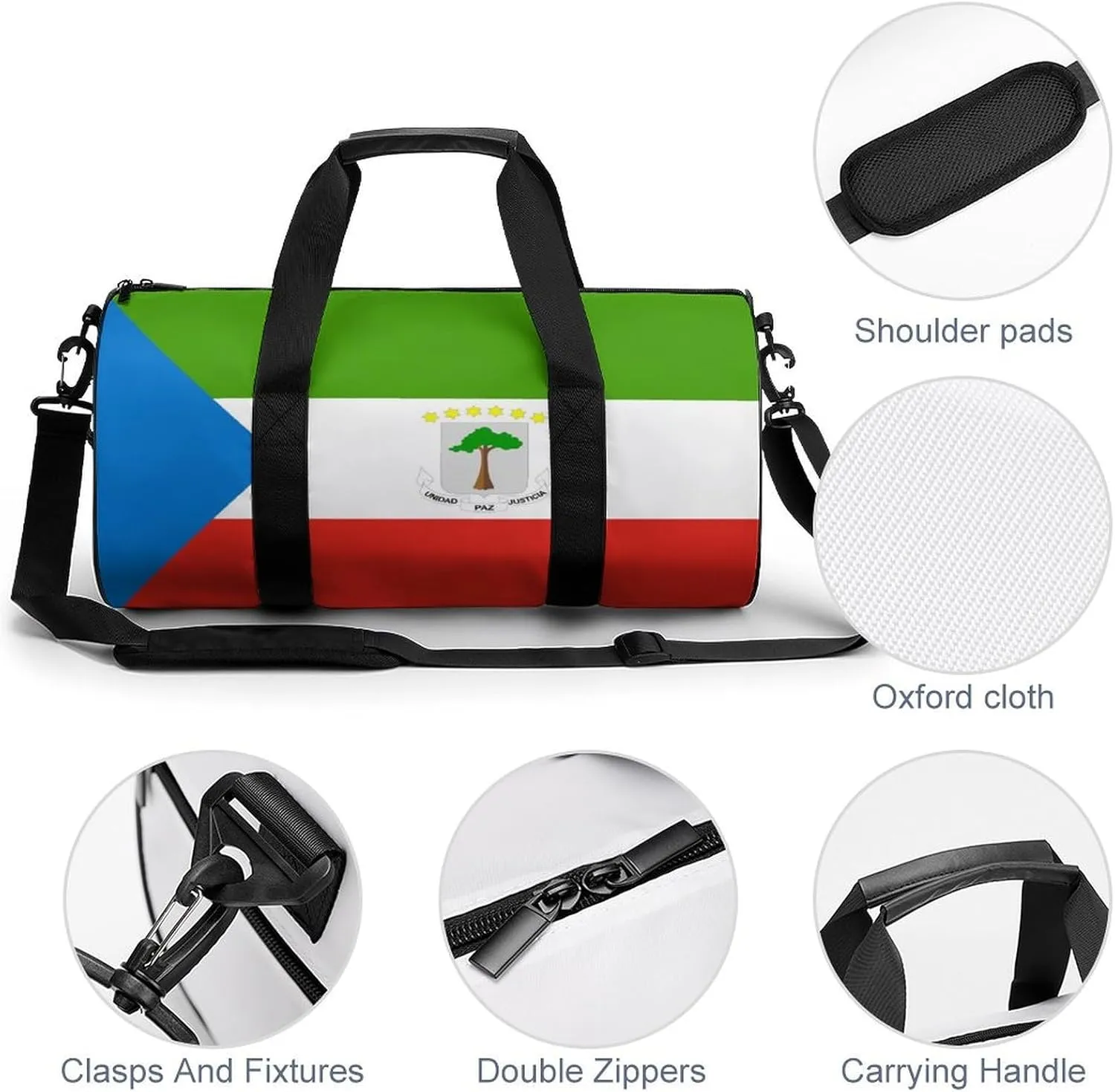 Equatorial Guinea Flag Gym Bag for Girls Boys Sports Duffel with Wet Pocket Travel Weekender
