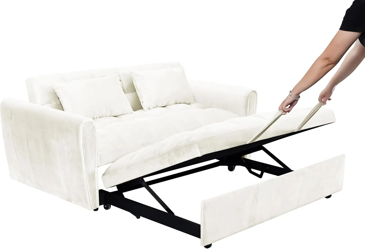 ERYE Oversized Loveseat Sofa Convertible Sleeper Sofabed Modern 3 in 1 Queen Convertible Sleeper Bed with Pull Out Sleep Couch Bed and 2 Pillows for Living Room Home Bedroom, Apartment, RV