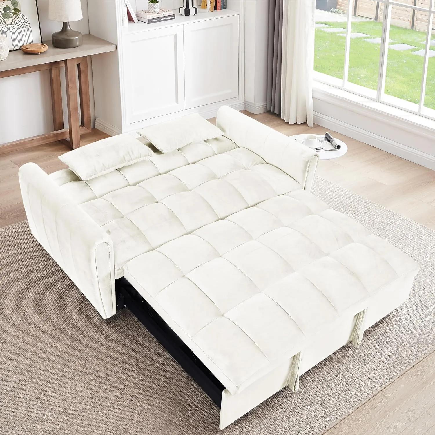 ERYE Oversized Loveseat Sofa Convertible Sleeper Sofabed Modern 3 in 1 Queen Convertible Sleeper Bed with Pull Out Sleep Couch Bed and 2 Pillows for Living Room Home Bedroom, Apartment, RV