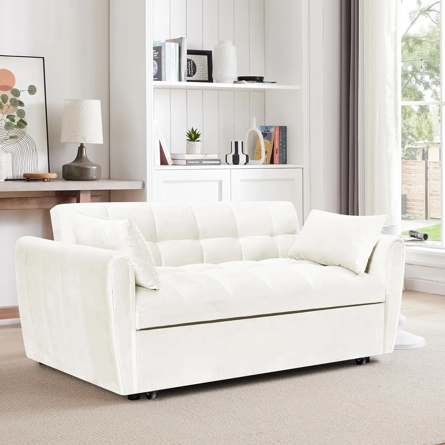 ERYE Oversized Loveseat Sofa Convertible Sleeper Sofabed Modern 3 in 1 Queen Convertible Sleeper Bed with Pull Out Sleep Couch Bed and 2 Pillows for Living Room Home Bedroom, Apartment, RV