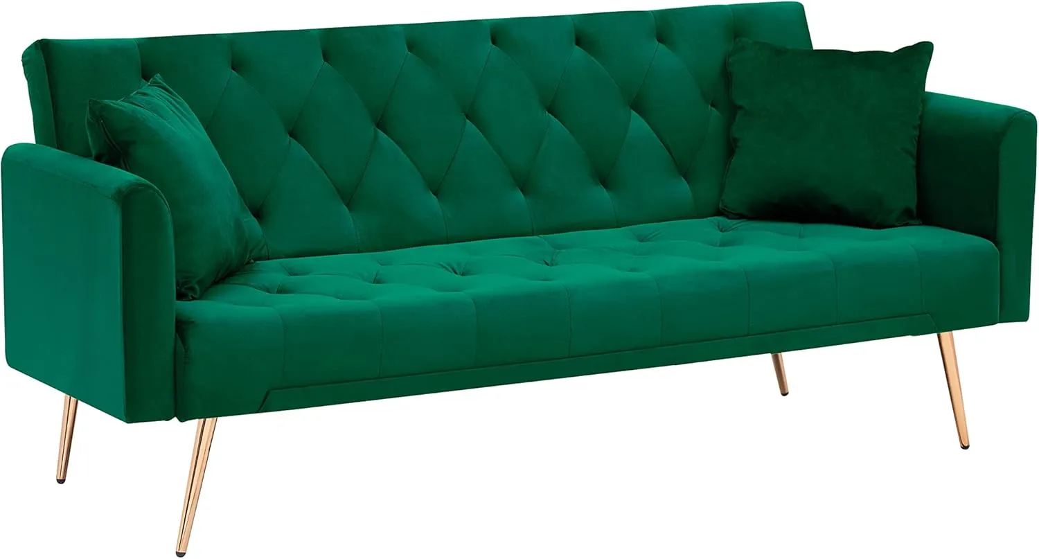 ERYE Tufted Futon Sofa Daybed 3 in 1 Modern Convertible Futon Sofabed,Soft Velvet Upholstered Loveseat Sofa Couch Living Room Nap Sleeper Couch Bed for Home Office Apartment