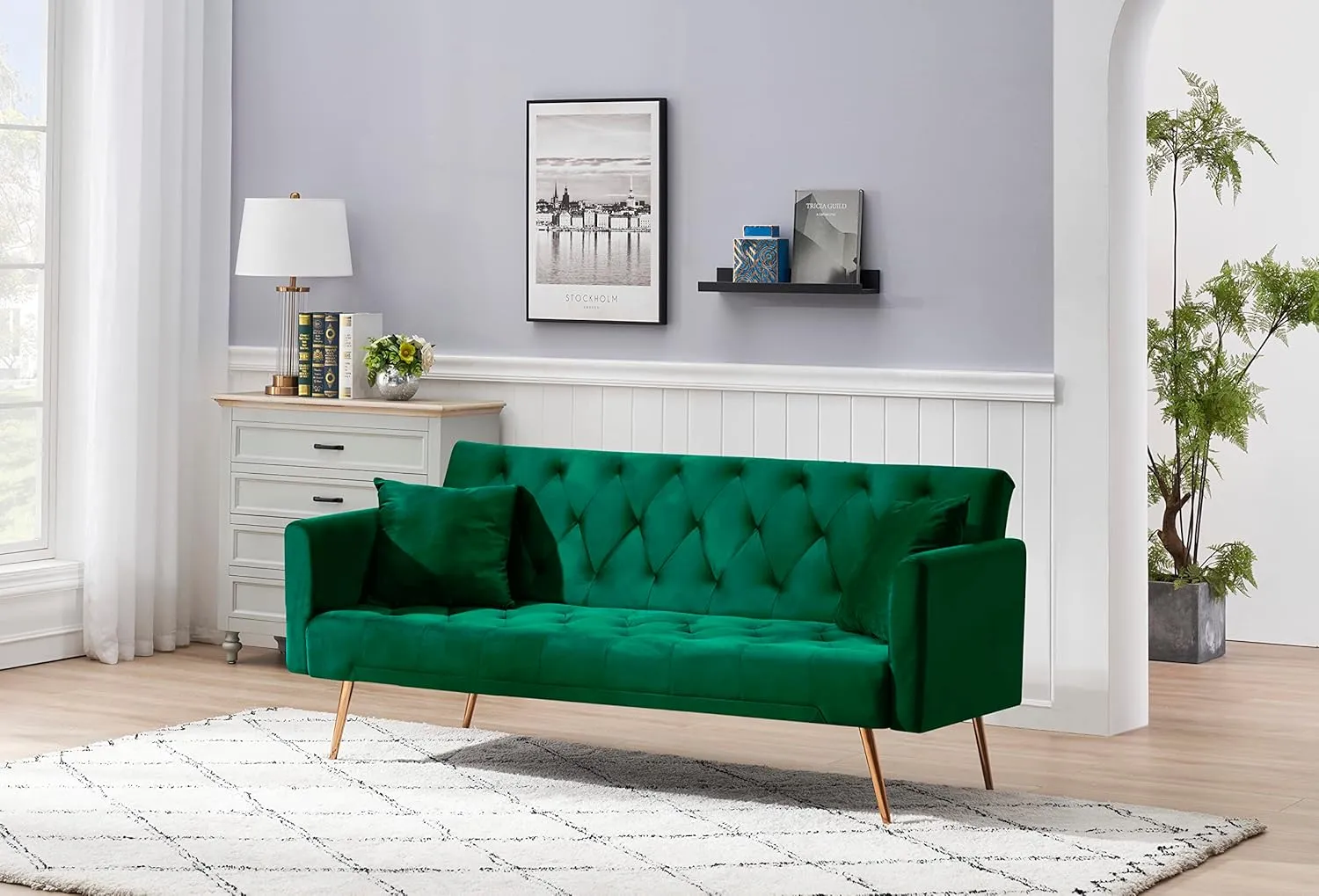 ERYE Tufted Futon Sofa Daybed 3 in 1 Modern Convertible Futon Sofabed,Soft Velvet Upholstered Loveseat Sofa Couch Living Room Nap Sleeper Couch Bed for Home Office Apartment