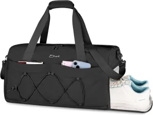 ETRONIK Gym Bag for Women, Travel Duffle Bag with Shoe Compartment & Wet Pocket, Carry On Weekender Overnight Tote Bag for Women Men, Travel, Workout, Yoga, Swimming, Black