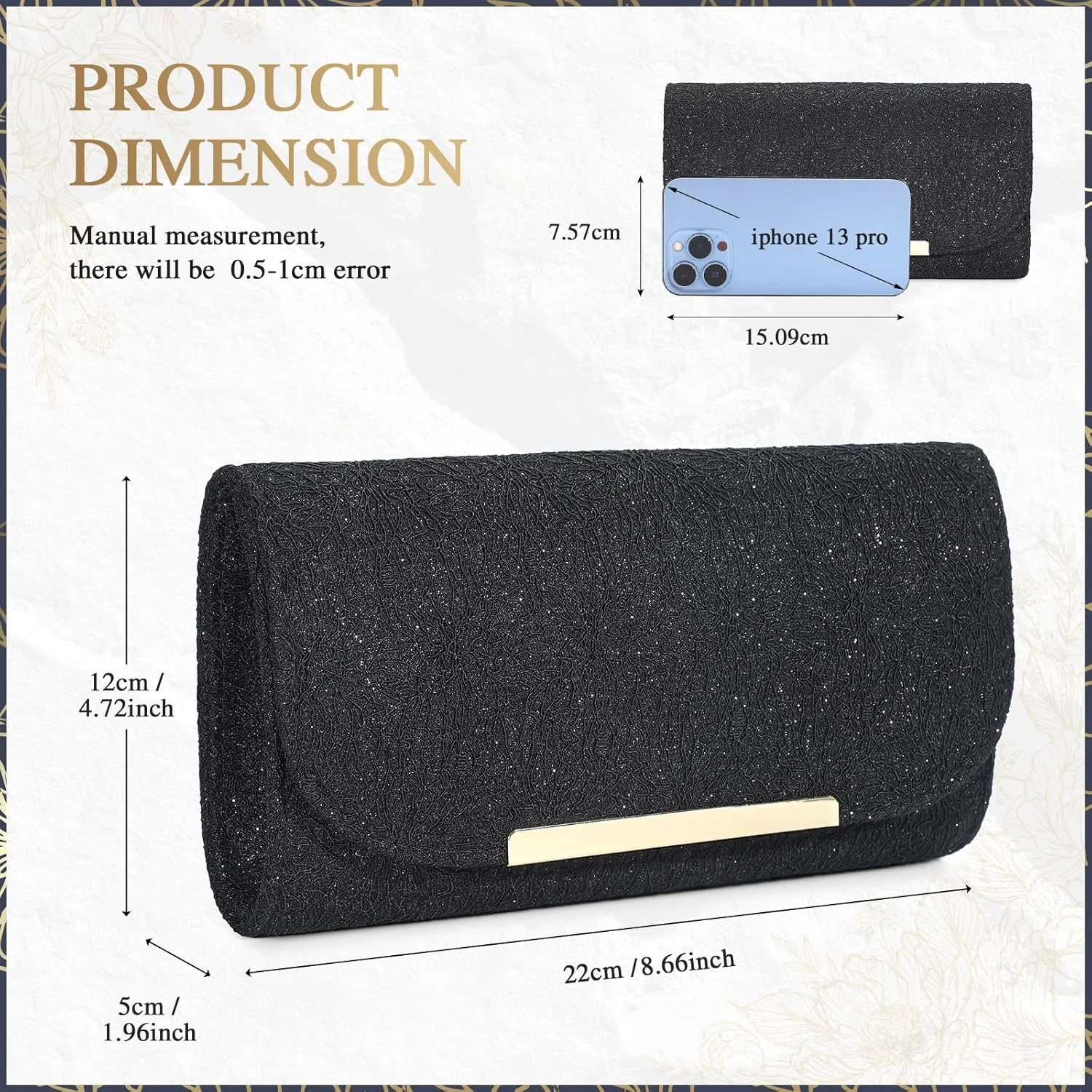 Evening Clutch Bag for Women - Formal Dressing Handbag Glitter Envelope Handy Purse for Wedding Party Prom