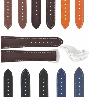 Ewatchparts 18-19-20-22-24mm Leather Watch Band Strap With Deployment Clasp Compatible With Any Brand Watch